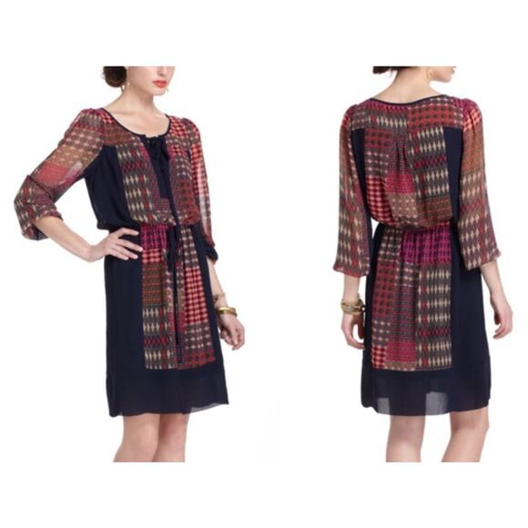 Maeve Anthropologie Rosalie Dress Small Blouson Knee Length Peasant Boho Print - Picture 1 of 10